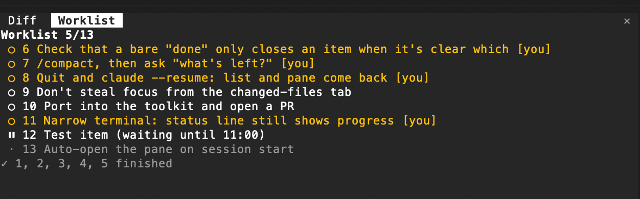 The worklist pane, caught halfway through its own creation